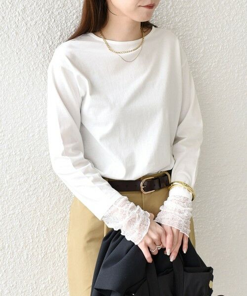 SHIPS / シップス Tシャツ | 《予約》SHIPS Colors:〈手洗い可能〉レース 切替スリーブ カットソー◆（オフホワイト）