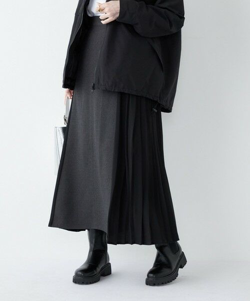 SHIPS / シップス ロング・マキシ丈スカート | SHIPS Colors:〈手洗い可能〉プリーツ コンビ スカート（ダークグレー）