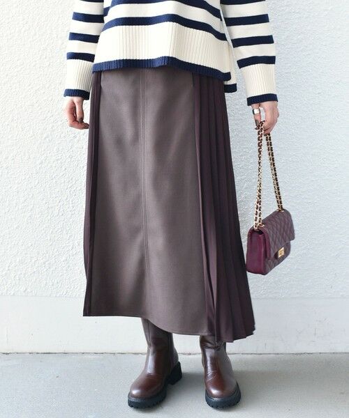 SHIPS / シップス ロング・マキシ丈スカート | SHIPS Colors:〈手洗い可能〉プリーツ コンビ スカート（ブラウン）