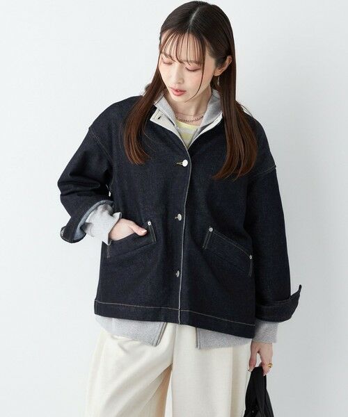 SHIPS / シップス Gジャン・デニムジャケット | 《予約》SHIPS Colors:〈洗濯機可能〉デニム ノーカラー ジャケット◆（ネイビー）