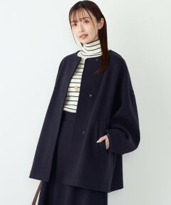 《予約》SHIPS Colors:〈手洗い可能〉ジャージーメルトン ノーカラー コート 2