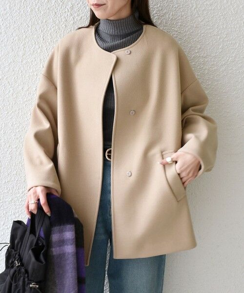 SHIPS / シップス その他アウター | SHIPS Colors:〈手洗い可能〉ジャージーメルトン ノーカラー コート 2◇（ベージュ）