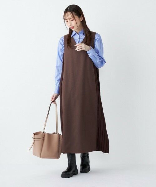 SHIPS / シップス ロング・マキシ丈ワンピース | SHIPS Colors:〈手洗い可能〉プリーツ コンビ ジャンパー ワンピース | 詳細30