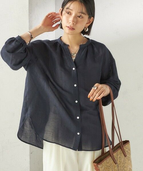SHIPS / シップス シャツ・ブラウス | 《予約》〈手洗い可能〉IMPERIAL LINEN 混 バンドカラー スキッパー シャツ（ネイビー）