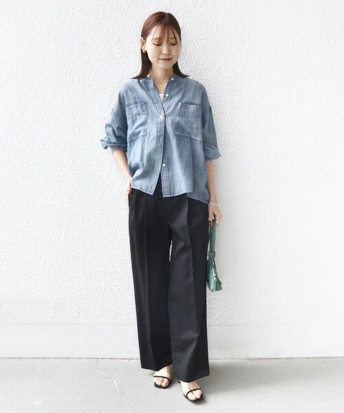 SHIPS / シップス シャツ・ブラウス | 《予約》〈手洗い可能〉シアー デニム 袖 リブ バンドカラー シャツ | 詳細1