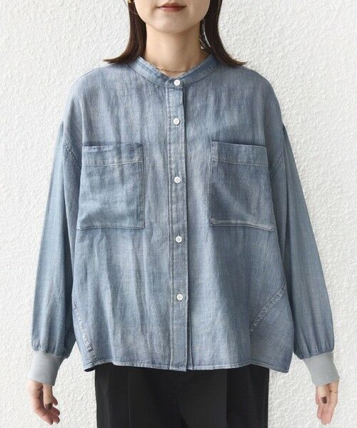 SHIPS / シップス シャツ・ブラウス | 《予約》〈手洗い可能〉シアー デニム 袖 リブ バンドカラー シャツ | 詳細13