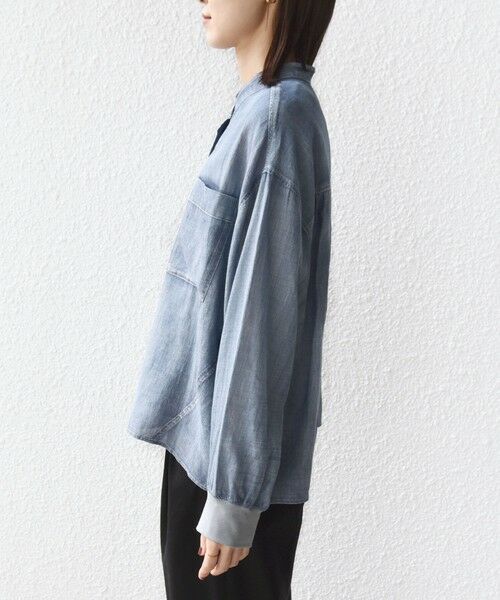 SHIPS / シップス シャツ・ブラウス | 《予約》〈手洗い可能〉シアー デニム 袖 リブ バンドカラー シャツ | 詳細14