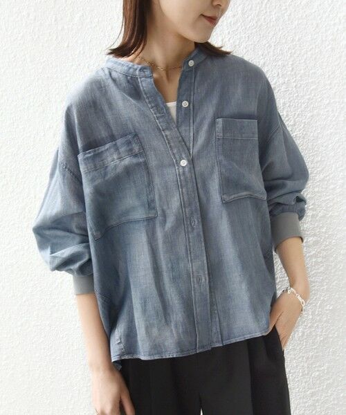 SHIPS / シップス シャツ・ブラウス | 《予約》〈手洗い可能〉シアー デニム 袖 リブ バンドカラー シャツ | 詳細5