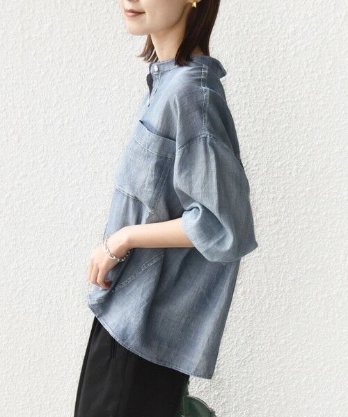SHIPS / シップス シャツ・ブラウス | 《予約》〈手洗い可能〉シアー デニム 袖 リブ バンドカラー シャツ | 詳細6