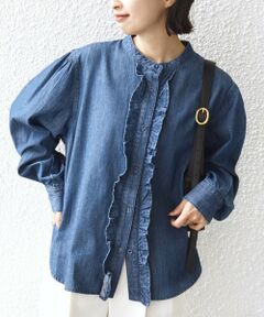 SHIPS / シップス シャツ・ブラウス | 《予約》【WEB限定】〈洗濯機可能〉ライトオンス フリル デニム シャツ