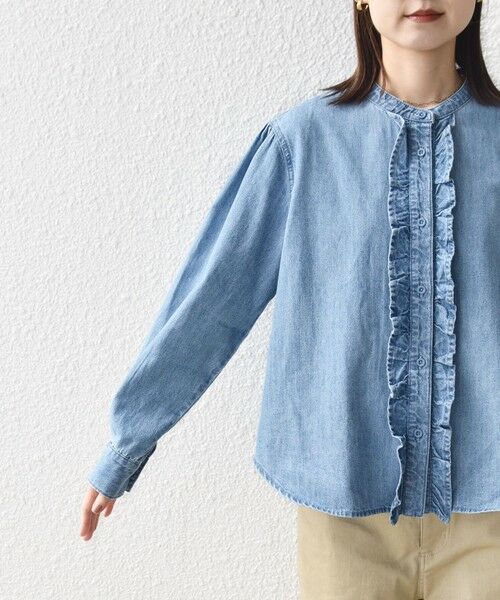 SHIPS / シップス シャツ・ブラウス | 《予約》【WEB限定】〈洗濯機可能〉ライトオンス フリル デニム シャツ | 詳細18