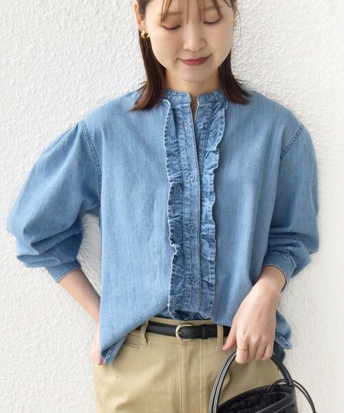 SHIPS / シップス シャツ・ブラウス | 《予約》【WEB限定】〈洗濯機可能〉ライトオンス フリル デニム シャツ | 詳細5
