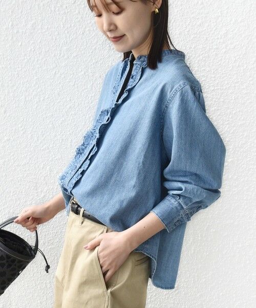 SHIPS / シップス シャツ・ブラウス | 《予約》【WEB限定】〈洗濯機可能〉ライトオンス フリル デニム シャツ | 詳細6