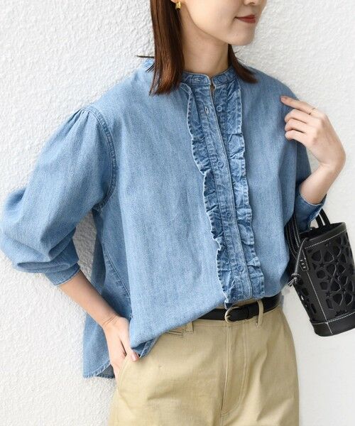 SHIPS / シップス シャツ・ブラウス | 《予約》【WEB限定】〈洗濯機可能〉ライトオンス フリル デニム シャツ | 詳細8
