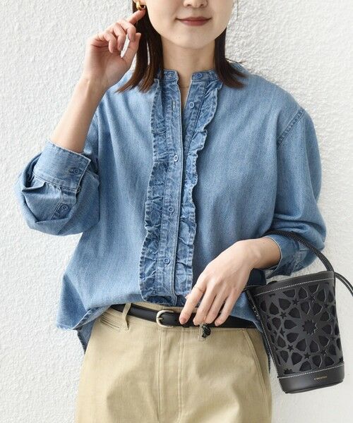 SHIPS / シップス シャツ・ブラウス | 《予約》【WEB限定】〈洗濯機可能〉ライトオンス フリル デニム シャツ（ライトブルー）