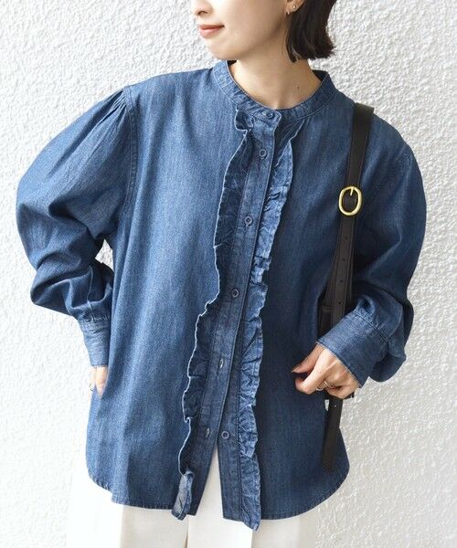 SHIPS / シップス シャツ・ブラウス | 《予約》【WEB限定】〈洗濯機可能〉ライトオンス フリル デニム シャツ（ブルー）