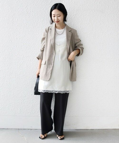 SHIPS / シップス キャミソール・チューブトップ | 《予約》〈洗濯機可能〉ダル サテン レース スリット キャミソール | 詳細1