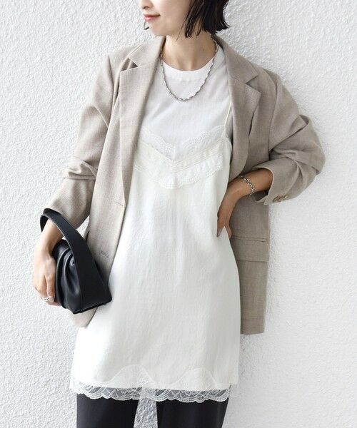 SHIPS / シップス キャミソール・チューブトップ | 《予約》〈洗濯機可能〉ダル サテン レース スリット キャミソール | 詳細5