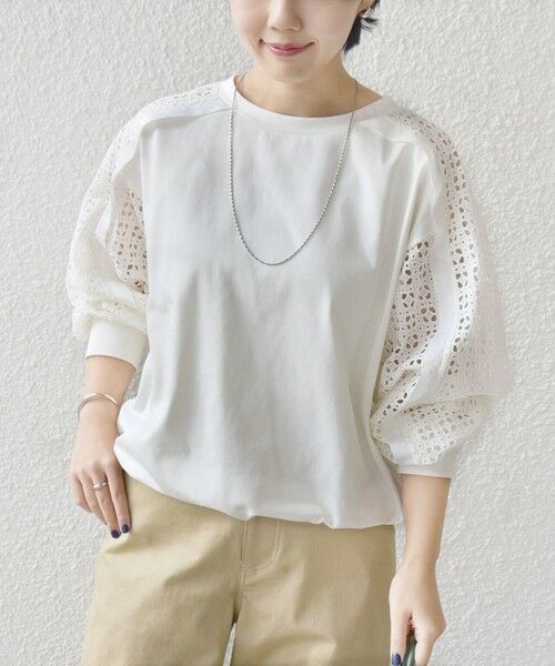 SHIPS / シップス カットソー | 《予約》【WEB限定】〈手洗い可能〉レース コンビ カットソー | 詳細5