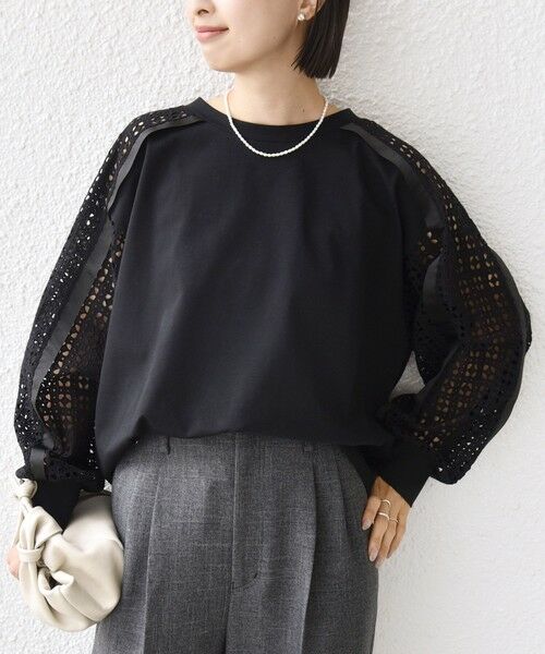 SHIPS / シップス カットソー | 《予約》【WEB限定】〈手洗い可能〉レース コンビ カットソー | 詳細14