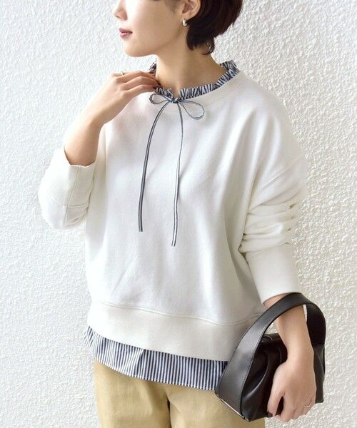 SHIPS / シップス スウェット | 《予約》【WEB限定】〈手洗い可能〉ブラウス コンビ スウェット プルオーバー（ホワイト）