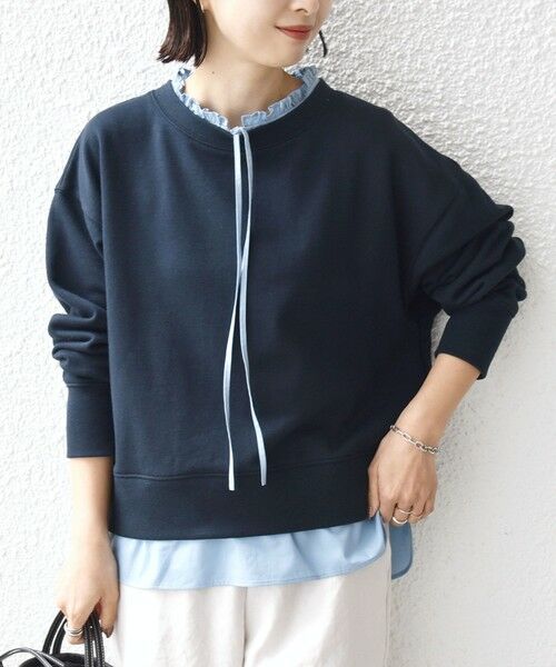 SHIPS / シップス スウェット | 《予約》【WEB限定】〈手洗い可能〉ブラウス コンビ スウェット プルオーバー | 詳細25