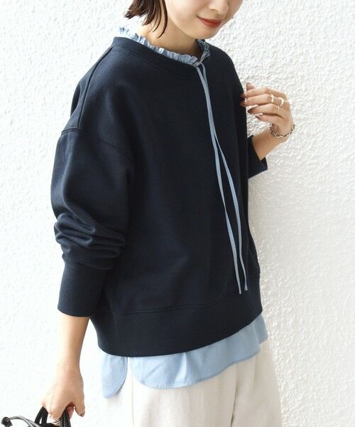 SHIPS / シップス スウェット | 《予約》【WEB限定】〈手洗い可能〉ブラウス コンビ スウェット プルオーバー | 詳細28