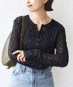 SHIPS / シップス カットソー（半袖以外） | 《予約》〈手洗い可能〉ラメ ラッセル レース ヘンリー ネック 2WAY プルオーバー