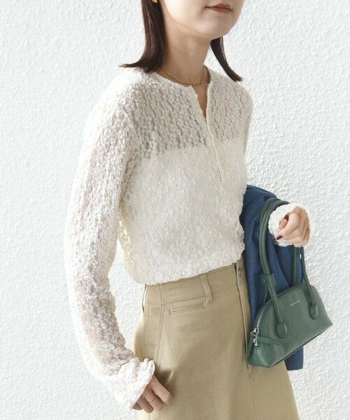 SHIPS / シップス カットソー（半袖以外） | 《予約》〈手洗い可能〉ラメ ラッセル レース ヘンリー ネック 2WAY プルオーバー | 詳細10