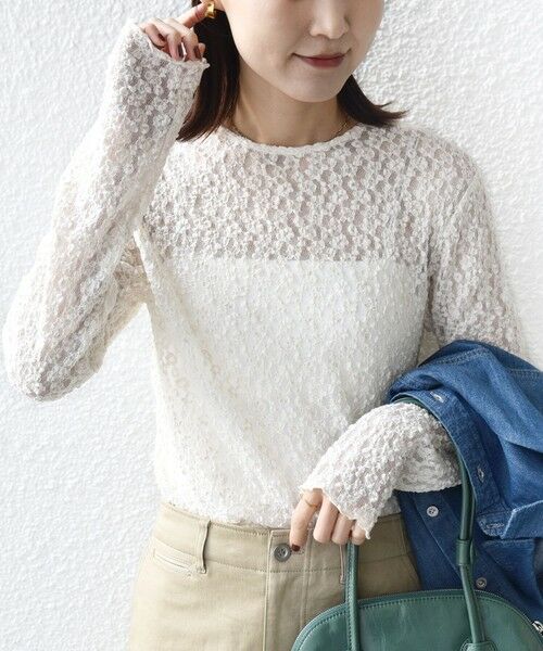 SHIPS / シップス カットソー（半袖以外） | 《予約》〈手洗い可能〉ラメ ラッセル レース ヘンリー ネック 2WAY プルオーバー | 詳細11