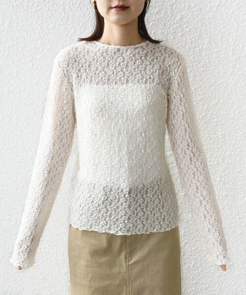 SHIPS / シップス カットソー（半袖以外） | 《予約》〈手洗い可能〉ラメ ラッセル レース ヘンリー ネック 2WAY プルオーバー | 詳細15