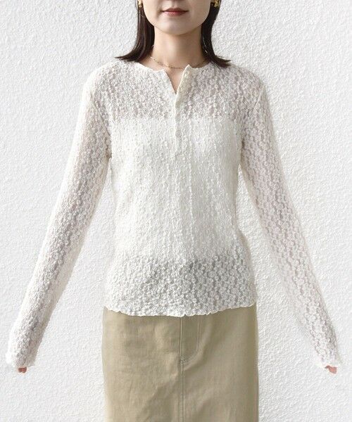 SHIPS / シップス カットソー（半袖以外） | 《予約》〈手洗い可能〉ラメ ラッセル レース ヘンリー ネック 2WAY プルオーバー | 詳細16