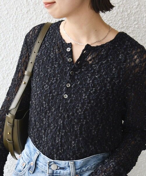 SHIPS / シップス カットソー（半袖以外） | 《予約》〈手洗い可能〉ラメ ラッセル レース ヘンリー ネック 2WAY プルオーバー | 詳細26