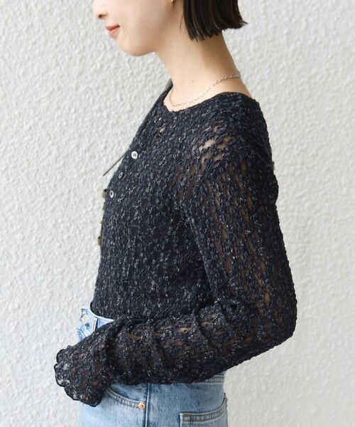 SHIPS / シップス カットソー（半袖以外） | 《予約》〈手洗い可能〉ラメ ラッセル レース ヘンリー ネック 2WAY プルオーバー | 詳細27