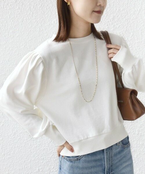 SHIPS / シップス Tシャツ | 《予約》【WEB限定】〈手洗い可能〉ショルダー タック パフ スリーブ ミニ 裏毛 プルオーバー（ホワイト）