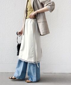 SHIPS / シップス ミニ・ひざ丈スカート | 《予約》〈洗濯機可能〉ダル サテン 裾 レース スカート