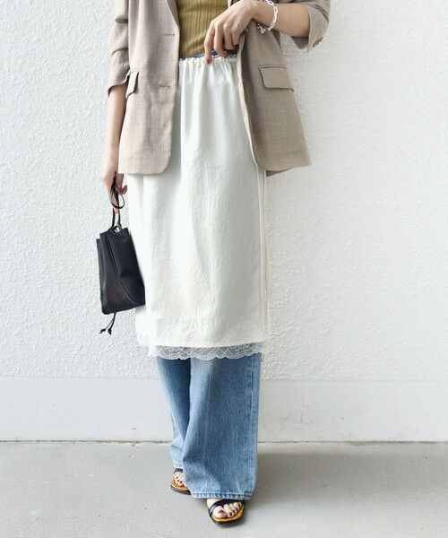 SHIPS / シップス ミニ・ひざ丈スカート | 《予約》〈洗濯機可能〉ダル サテン 裾 レース スカート | 詳細5