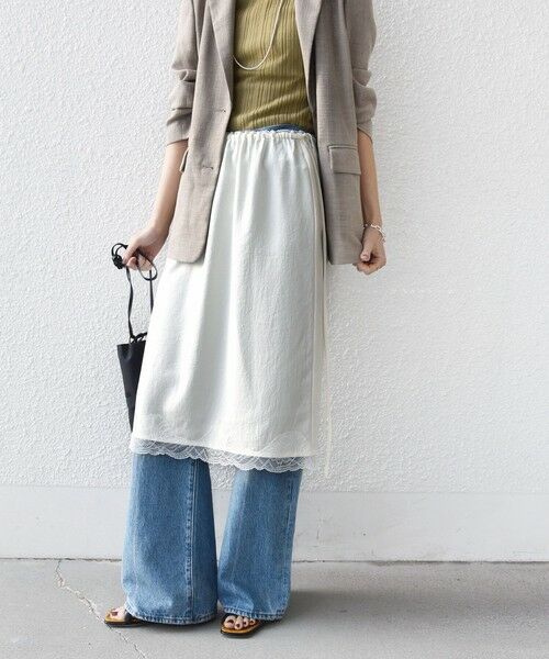 SHIPS / シップス ミニ・ひざ丈スカート | 《予約》〈洗濯機可能〉ダル サテン 裾 レース スカート | 詳細6