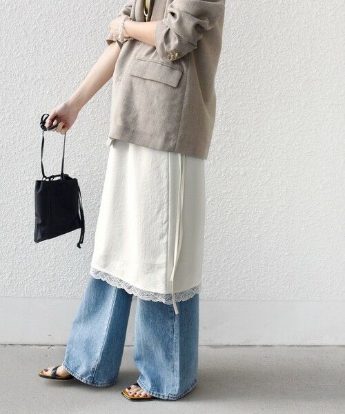 SHIPS / シップス ミニ・ひざ丈スカート | 《予約》〈洗濯機可能〉ダル サテン 裾 レース スカート | 詳細7