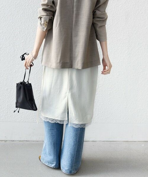 SHIPS / シップス ミニ・ひざ丈スカート | 《予約》〈洗濯機可能〉ダル サテン 裾 レース スカート | 詳細8