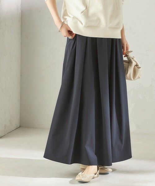 SHIPS / シップス ロング・マキシ丈スカート | 《予約》〈 接触冷感 / 撥水加工〉TEXBRID(R) タフタ ギャザー スカート（ネイビー）