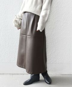 SHIPS / シップス ミニ・ひざ丈スカート | 〈手洗い可能〉合成皮革 ウエスト ゴム スカート