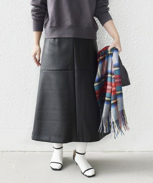 SHIPS / シップス ミニ・ひざ丈スカート | 〈手洗い可能〉合成皮革 ウエスト ゴム スカート | 詳細5