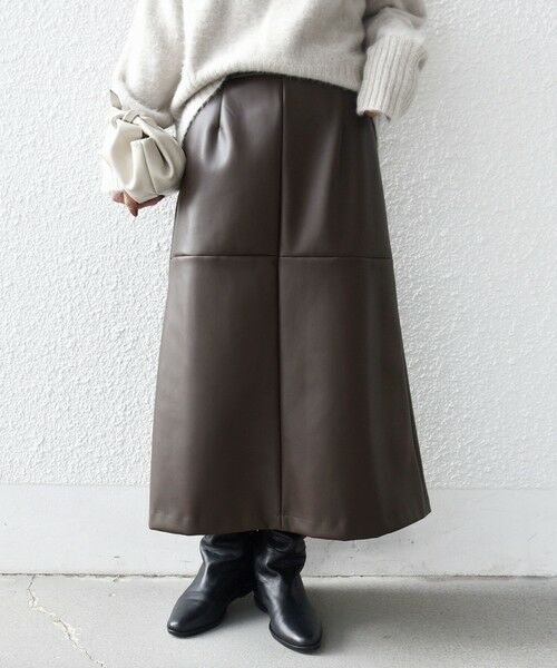 SHIPS / シップス ミニ・ひざ丈スカート | 〈手洗い可能〉合成皮革 ウエスト ゴム スカート | 詳細15