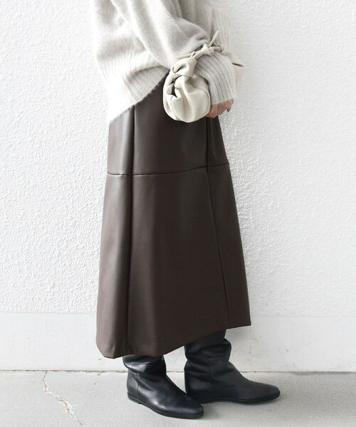 SHIPS / シップス ミニ・ひざ丈スカート | 〈手洗い可能〉合成皮革 ウエスト ゴム スカート | 詳細17