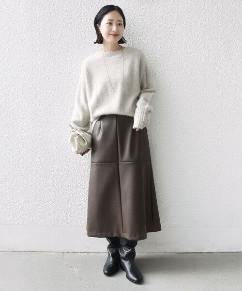 SHIPS / シップス ミニ・ひざ丈スカート | 〈手洗い可能〉合成皮革 ウエスト ゴム スカート | 詳細11