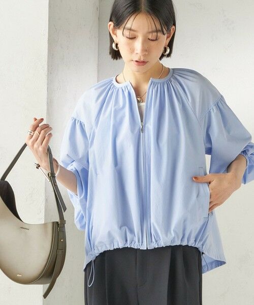 SHIPS / シップス ブルゾン | 《予約》〈 接触冷感 / 撥水加工〉TEXBRID(R) タフタ ギャザー 羽織 ブルゾン（ライトブルー）