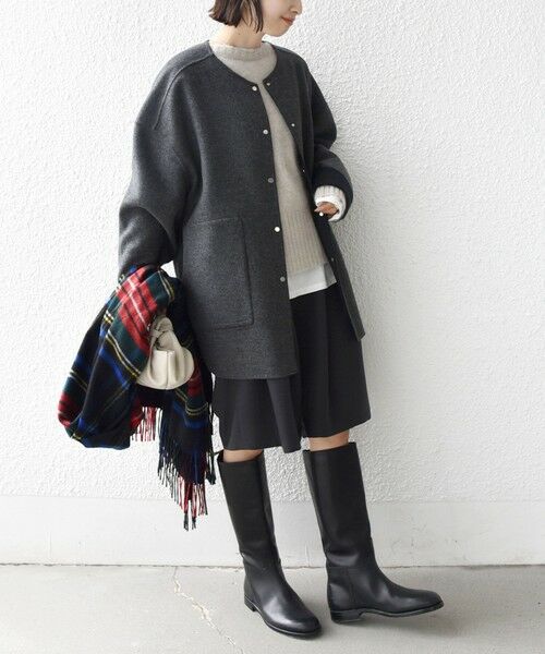 SHIPS / シップス その他アウター | セミ 梳毛 配色 リバー ノーカラー コート | 詳細4