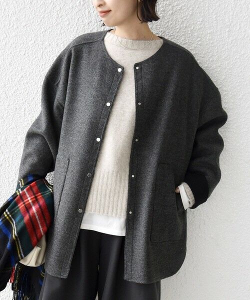 SHIPS / シップス その他アウター | セミ 梳毛 配色 リバー ノーカラー コート | 詳細5