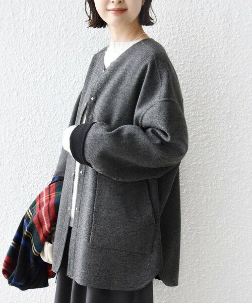 SHIPS / シップス その他アウター | セミ 梳毛 配色 リバー ノーカラー コート | 詳細6